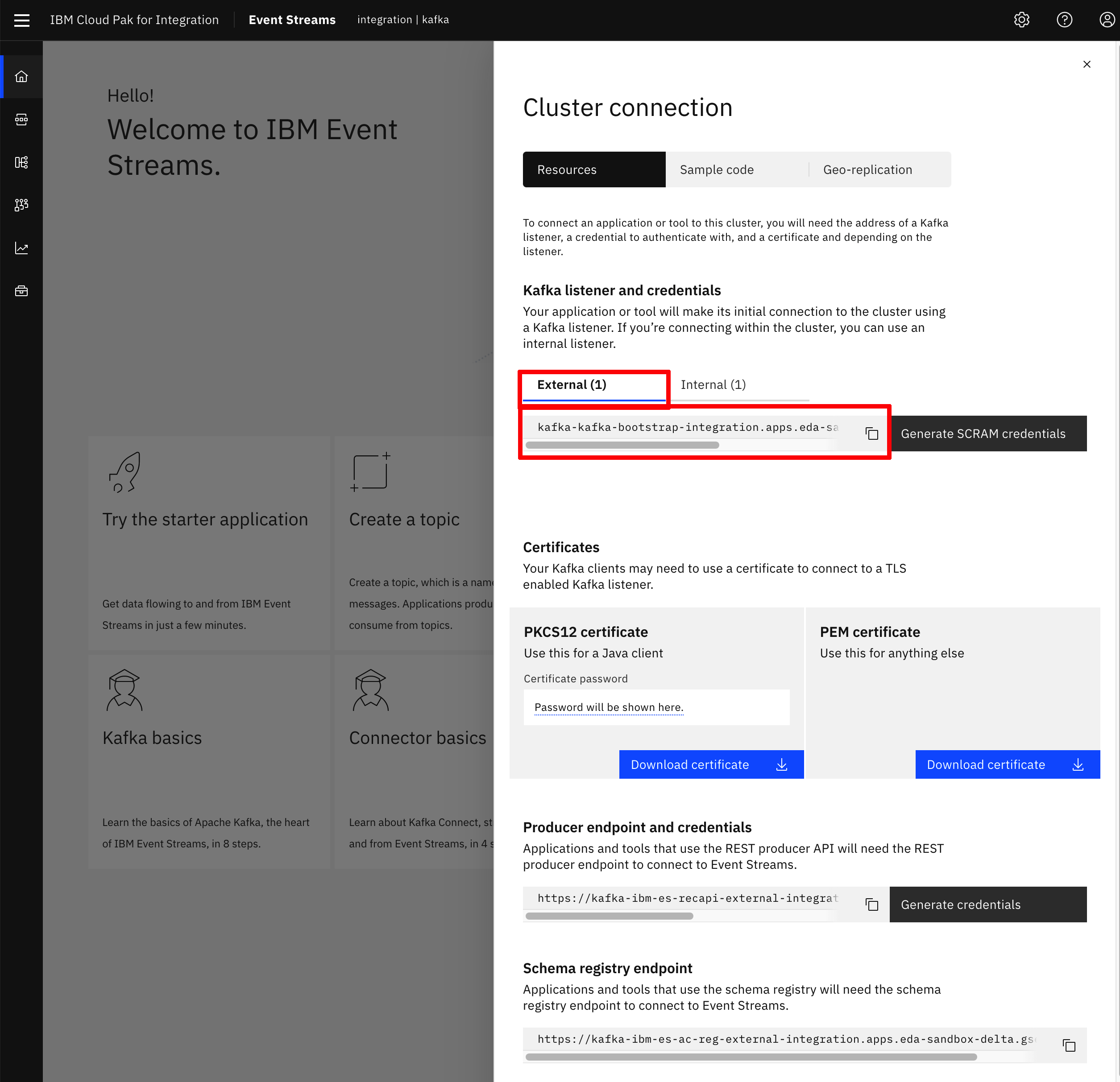 Connect to this Cluster bootstrap